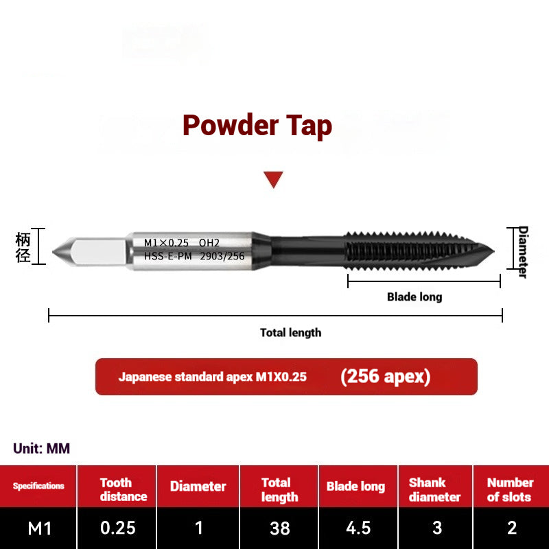 1101-OST High Speed Steel Powder Tap Japanese Standard Apex Screw Point Spiral Powder Metallurgy Tapping Coated Tap Shandong Denso Pricision Tools Co.,Ltd.